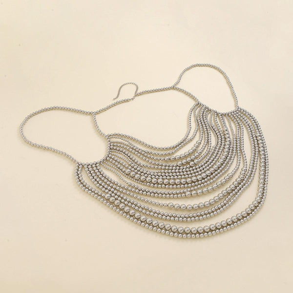 Multi layer imitation pearl black chain woven pearl layered body chain
