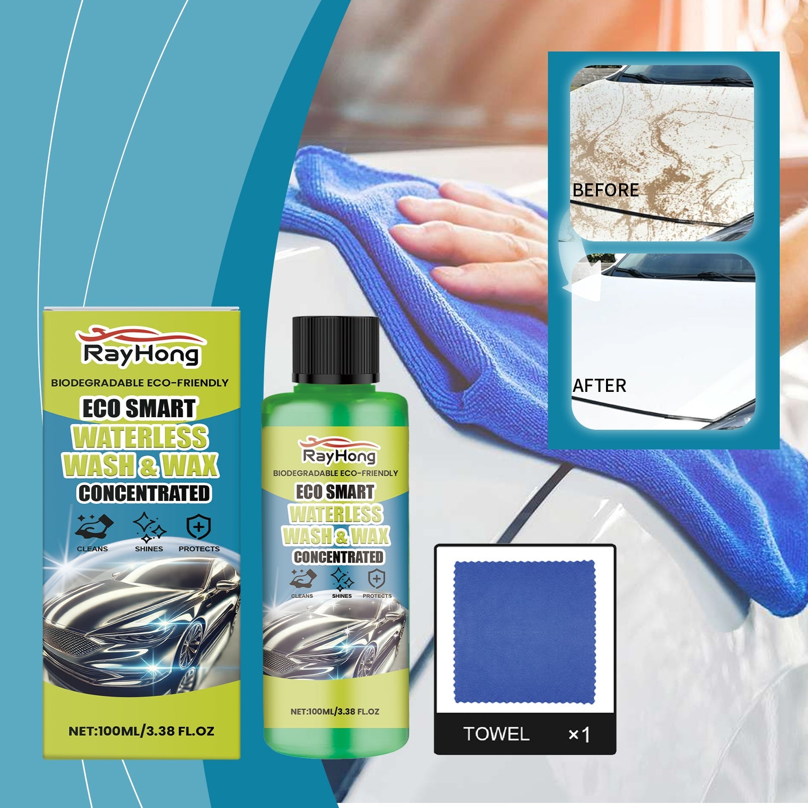 Waterless Car Wash Cleaning Set, Car Wash Cleaning And Decontamination Mild Decontamination Car Bright Cleaner