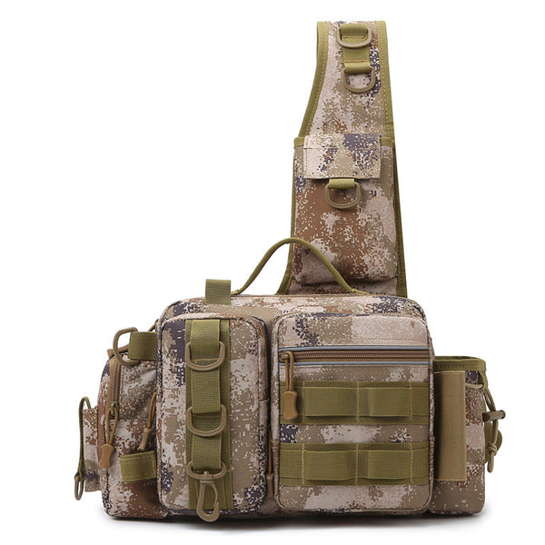 Men's Fishing Backpack: Equipped with bait box, equipment storage bag, pole holder, sling & shoulder bag design.