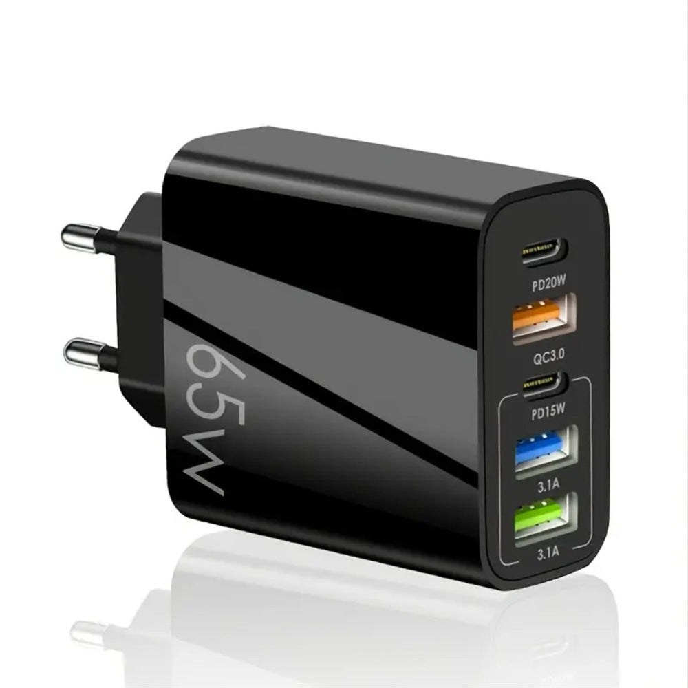 Standard PD65W mobile phone charger 4A type-c PD+3USB multi port European, American, English travel charging head