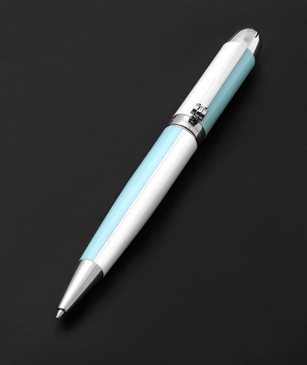 Visionary® Brass & Aluminum Enameled Fountain Pen (Medium Nib) and Ballpoint Pen Set - Sky Blue / White