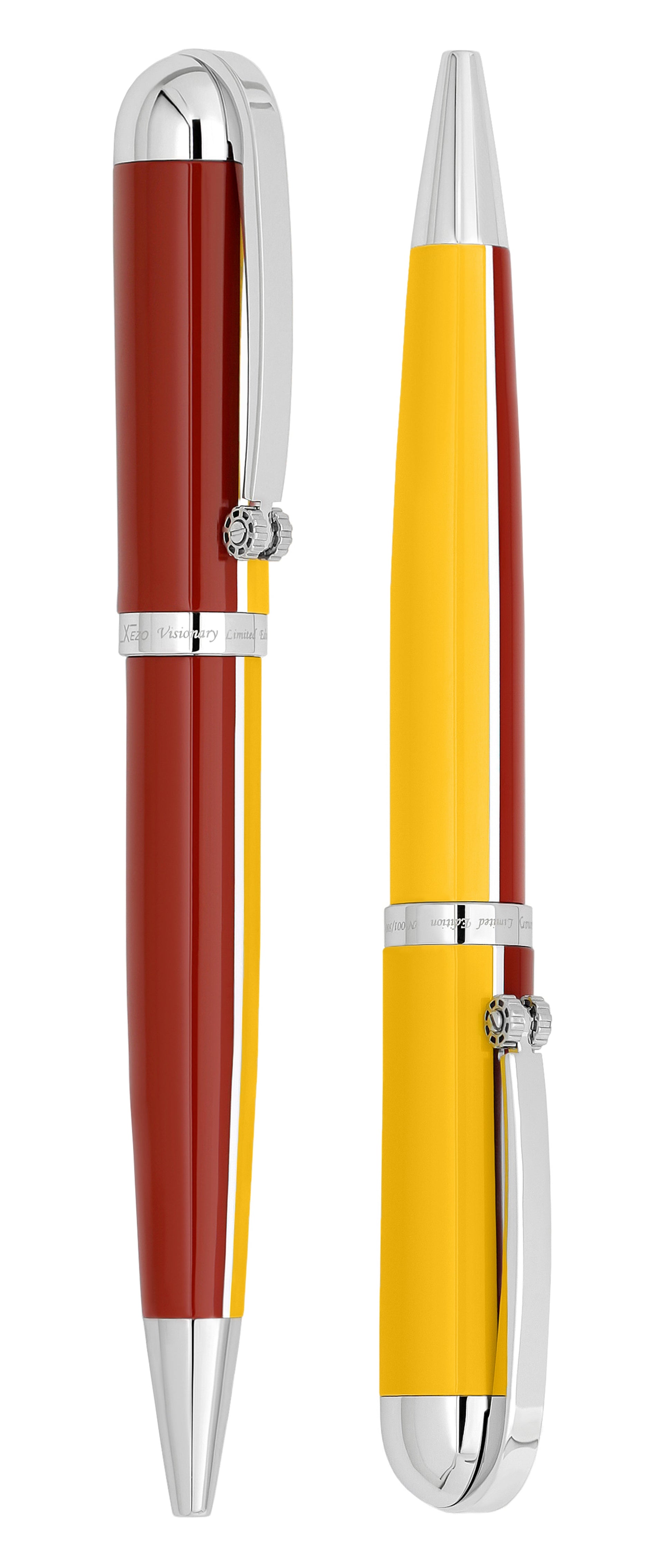Visionary® Brass & Aluminum Enameled Fountain Pen (Medium Nib) and Ballpoint Pen - Aspen Gold / Red