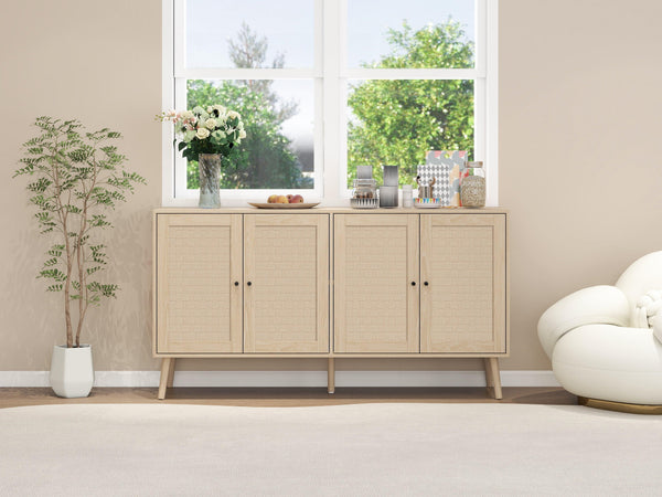 4 Door Accent Cabinet Sideboard Buffet Storage Cabinet with Adjustable Shelf for Entryway Living Room Bedroom