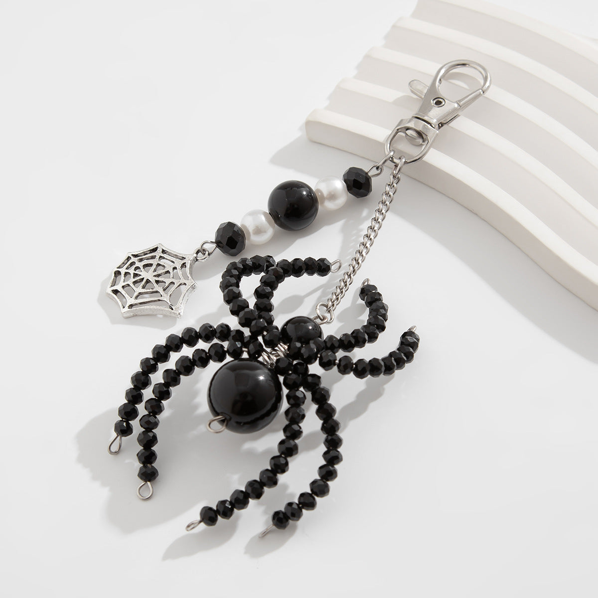 3-piece Sunflower Crystal Keychain White Pearl Weaving Spider Accessory Set