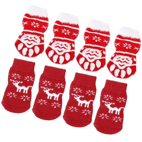 8pcs Pet Warm Cotton Socks Soft Anti Slip Claw Pattern Protect Feet Cold Snow Christmas Dog Cat Stockings Gifts