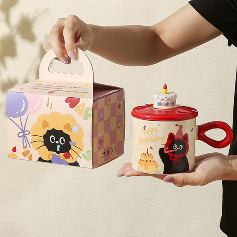 Adorable Cartoon Cat - themed Mug with Lid: A Charming Gift, Ideal for Office Coffee or Water