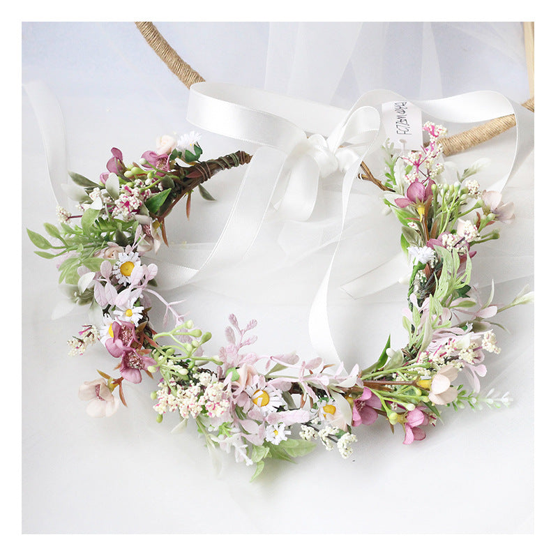 Bridal Flower Wreath Headpiece Original Simulation Starry Sky Water Grass Flower Crown Birthday Wedding Headflower Wreath