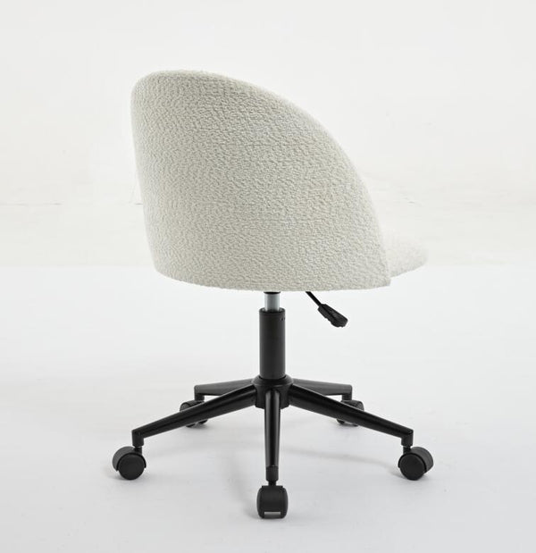 Velvet fabric office chair, mid back adjustable rotating computer chair, black legs, cushioned office chair with wheels ，White