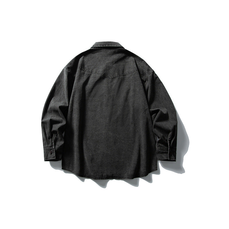 Used washed casual loose long sleeved shirt jacket men's workwear shirt