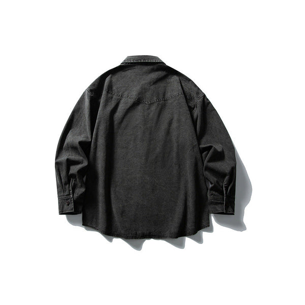 Used washed casual loose long sleeved shirt jacket men's workwear shirt