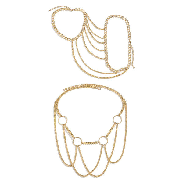 Punk women's hollow metal tassel chest chain U-shaped cross sexy French waist chain