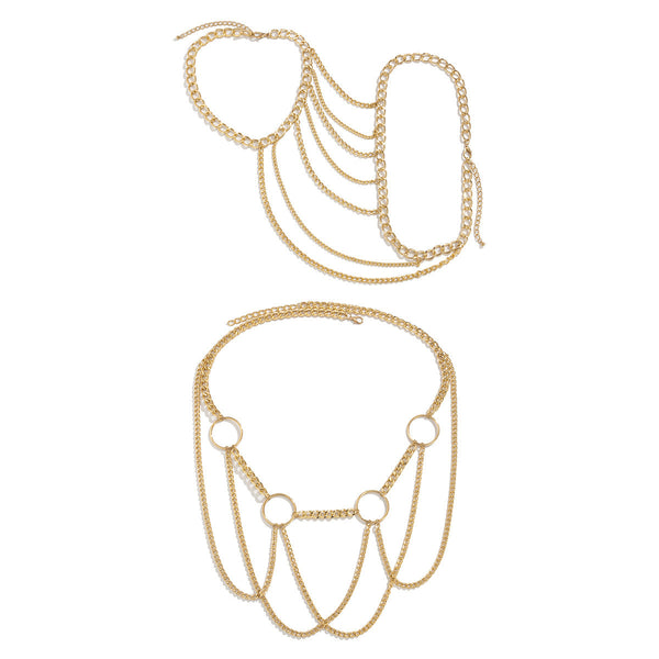 Punk women's hollow metal tassel chest chain U-shaped cross sexy French waist chain