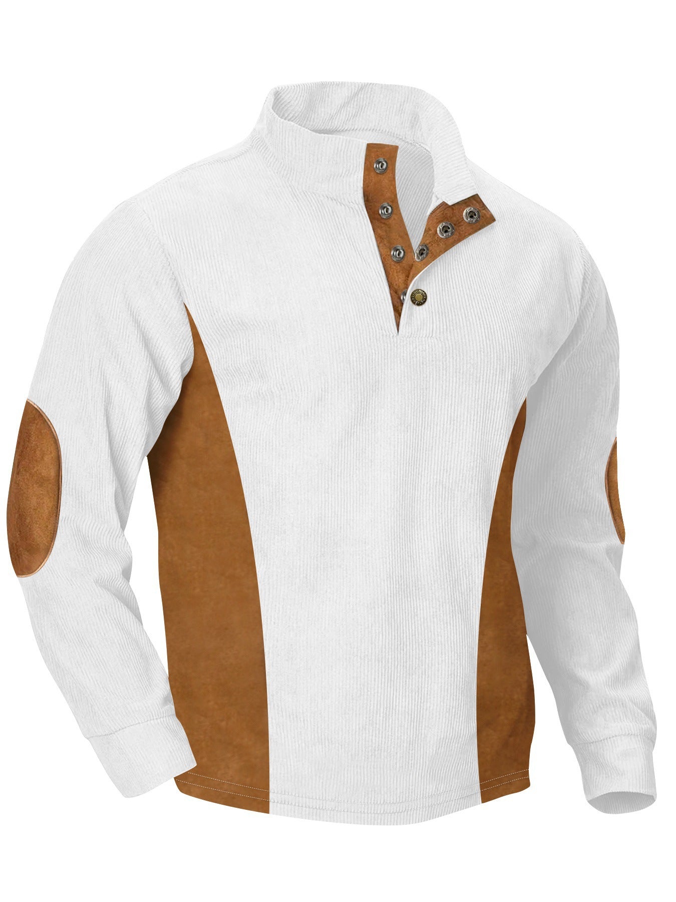 European men's casual stand up collar long sleeved corduroy sweatshirt with pit stripe