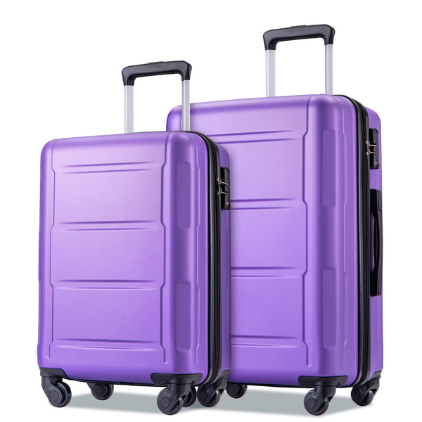 Expanable Spinner Wheel 2 Piece Luggage Set ABS Lightweight Suitcase with TSA Lock 20inch+24inch Purple + Plastic