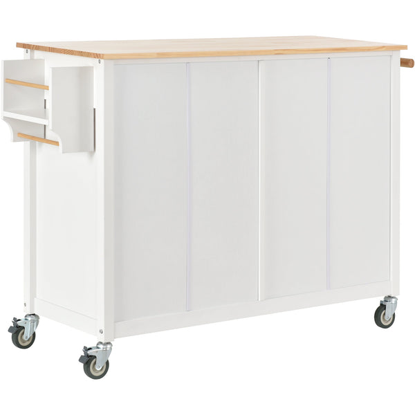 Kitchen Island Cart with Solid Wood Top and Locking Wheels 54.3 Inch Width  (White) V.I.P Digital Presence