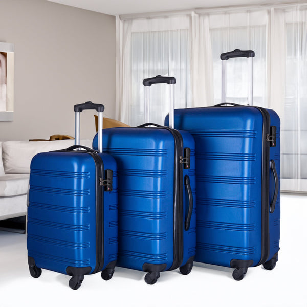 Blue 3 Piece Luggage Set Hardside Spinner Suitcase with TSA Lock 20