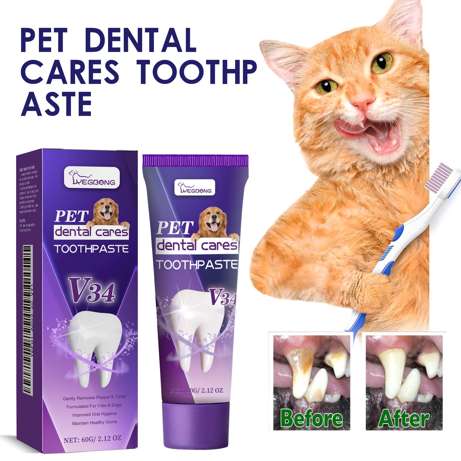 Pet V34 Toothpaste, Pet Clean Bad Breath Tartar Care Gum Care Toothpaste