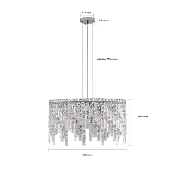 Deluxe round silver crystal chandelier, modern rectangular chandelier (excluding light bulbs)