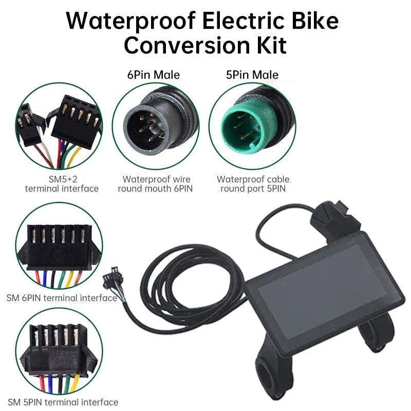 Waterproof color LCD meter H6C for e-bikes, SM/weatherproof connector, smart e-bike screen with USB.
