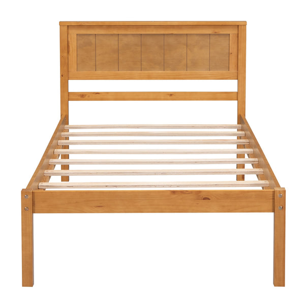 Platform Bed Frame with Headboard  Wood Slat Support  No Box Spring Needed Twin Oak