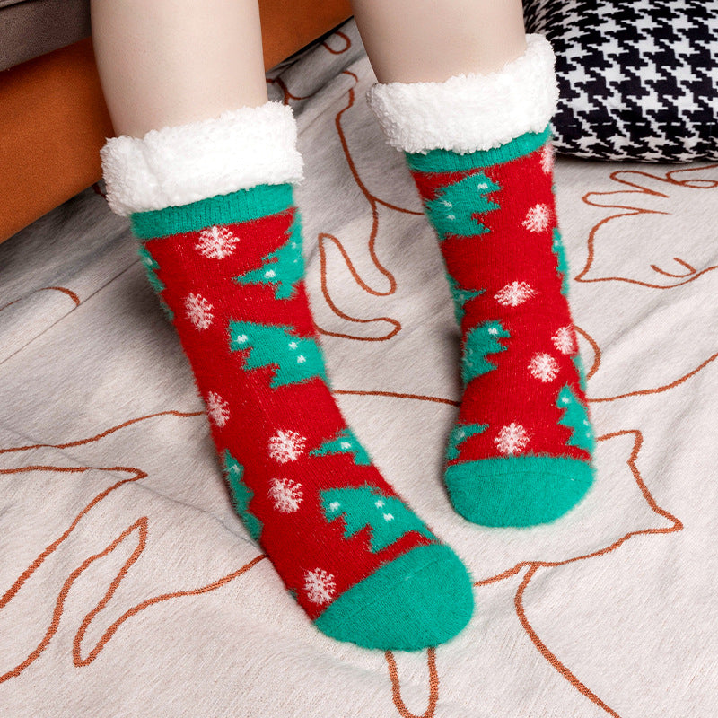 Christmas Floor Socks Indoor Home Sleep Winter Plush Thick Long Socks Women's Postpartum Socks Anti slip