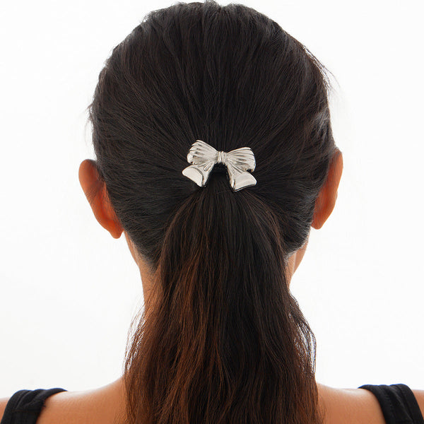 Versatile five petal flower alloy hair accessory with fashionable glossy imitation pearl bow headband