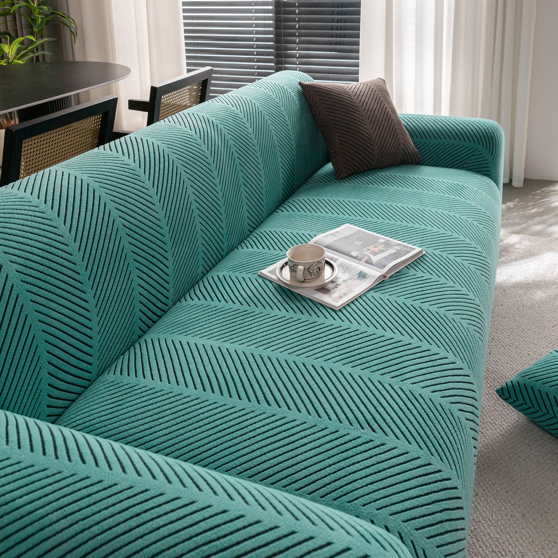 High Stretch Chevron Sofa Cover, Soft Washable Textured Jacquard Slipcover for Couch