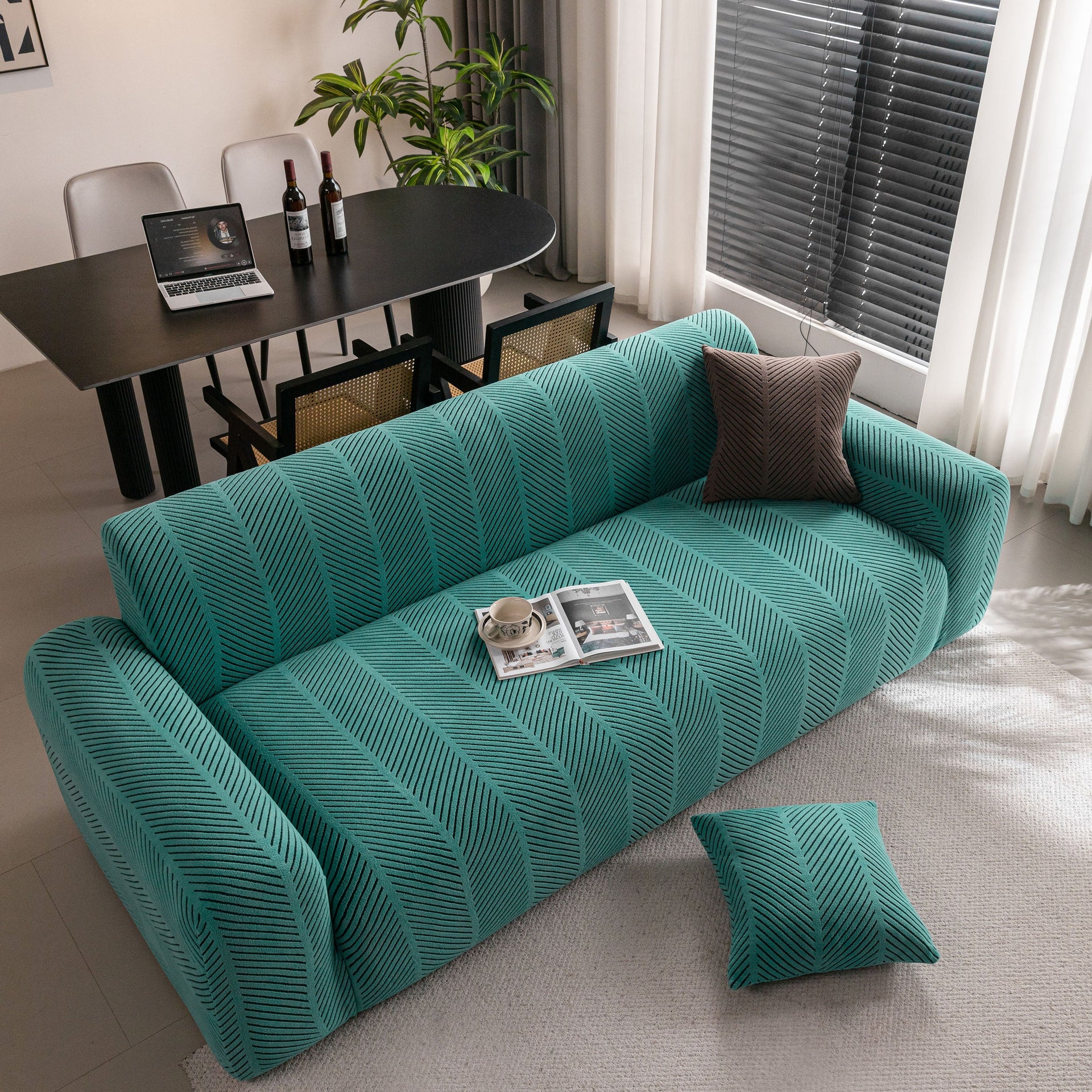 High Stretch Chevron Sofa Cover, Soft Washable Textured Jacquard Slipcover for Couch