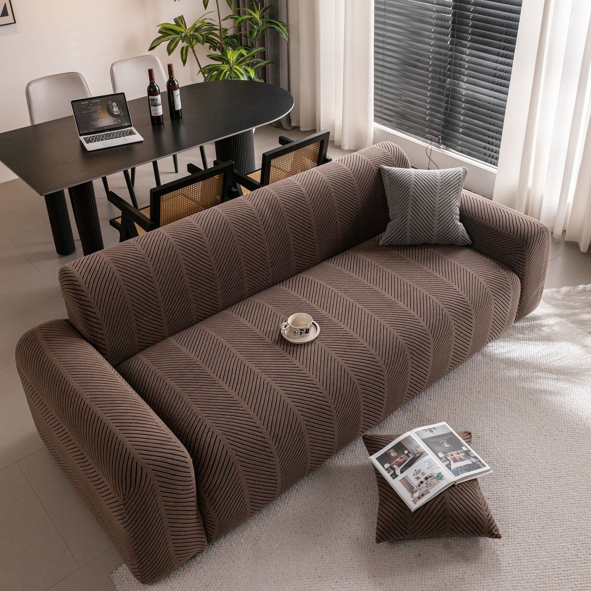 High Stretch Chevron Sofa Cover, Soft Washable Textured Jacquard Slipcover for Couch