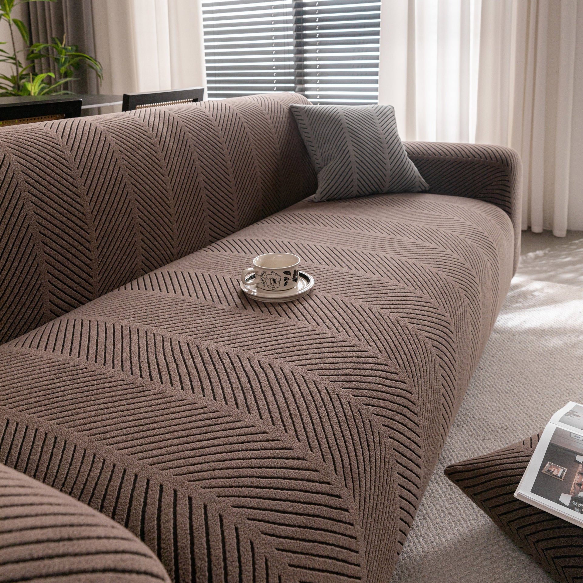 High Stretch Chevron Sofa Cover, Soft Washable Textured Jacquard Slipcover for Couch