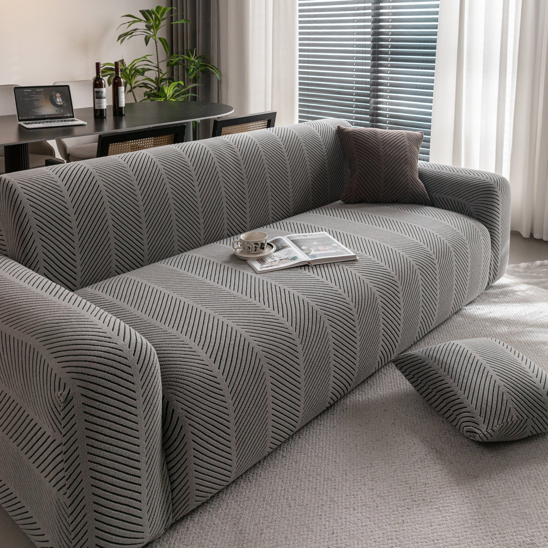 High Stretch Chevron Sofa Cover, Soft Washable Textured Jacquard Slipcover for Couch