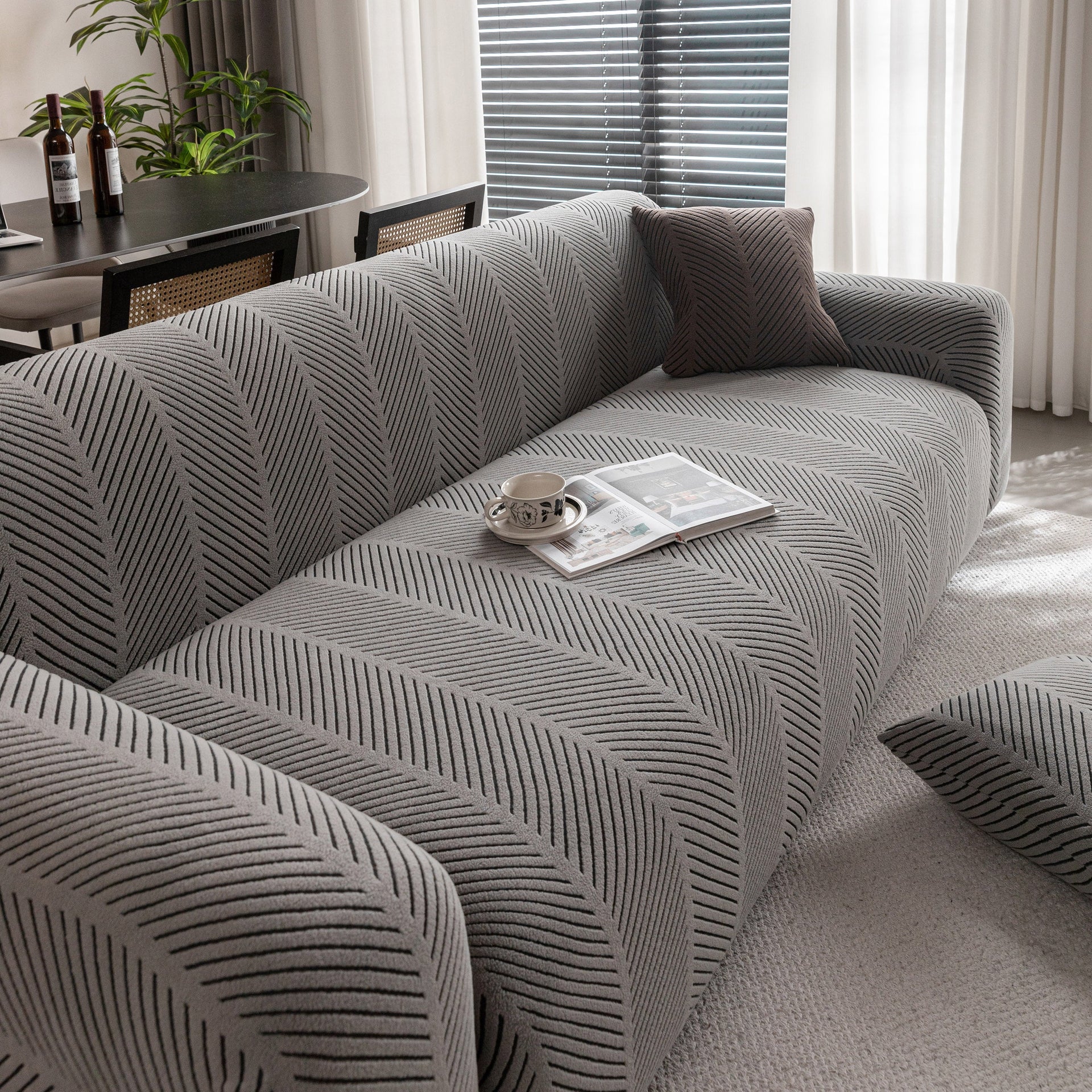 High Stretch Chevron Sofa Cover, Soft Washable Textured Jacquard Slipcover for Couch