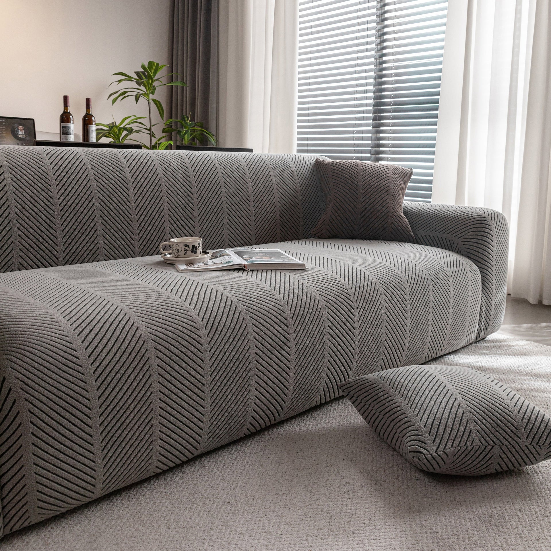 High Stretch Chevron Sofa Cover, Soft Washable Textured Jacquard Slipcover for Couch