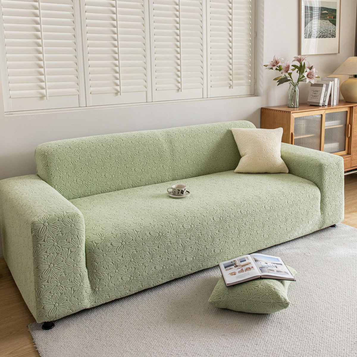 High Elastic Floral Couch Slipcover, Jacquard Stretch Non-Slip Furniture Protector