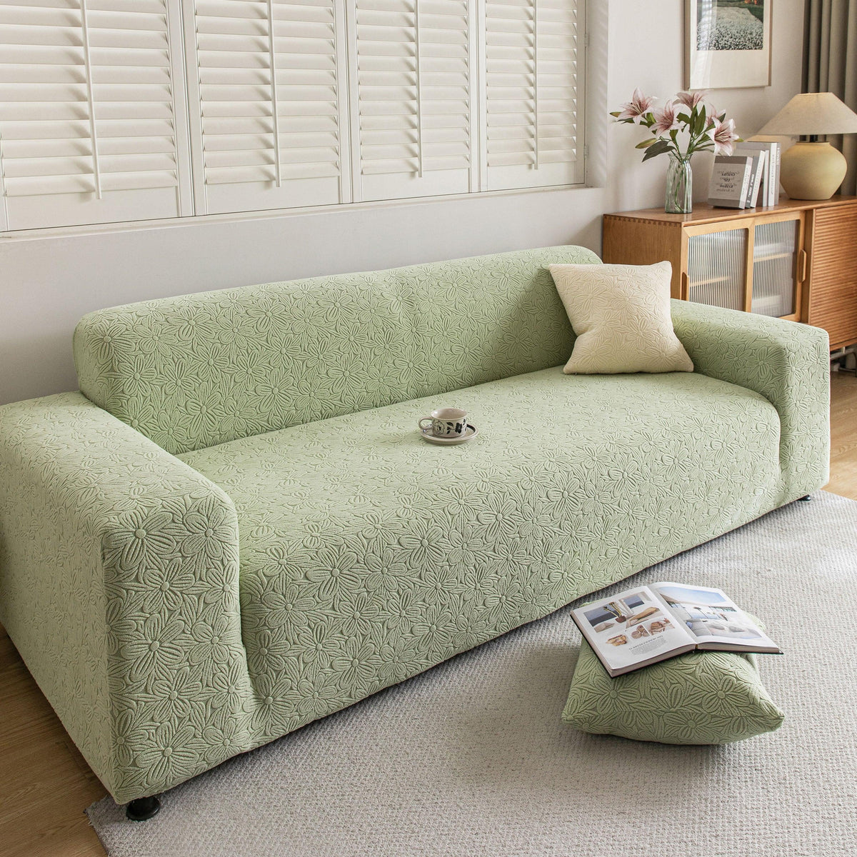 High Elastic Floral Couch Slipcover, Jacquard Stretch Non-Slip Furniture Protector
