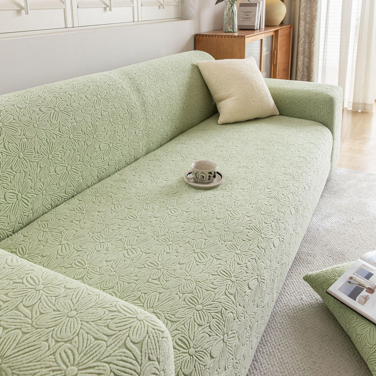 High Elastic Floral Couch Slipcover, Jacquard Stretch Non-Slip Furniture Protector