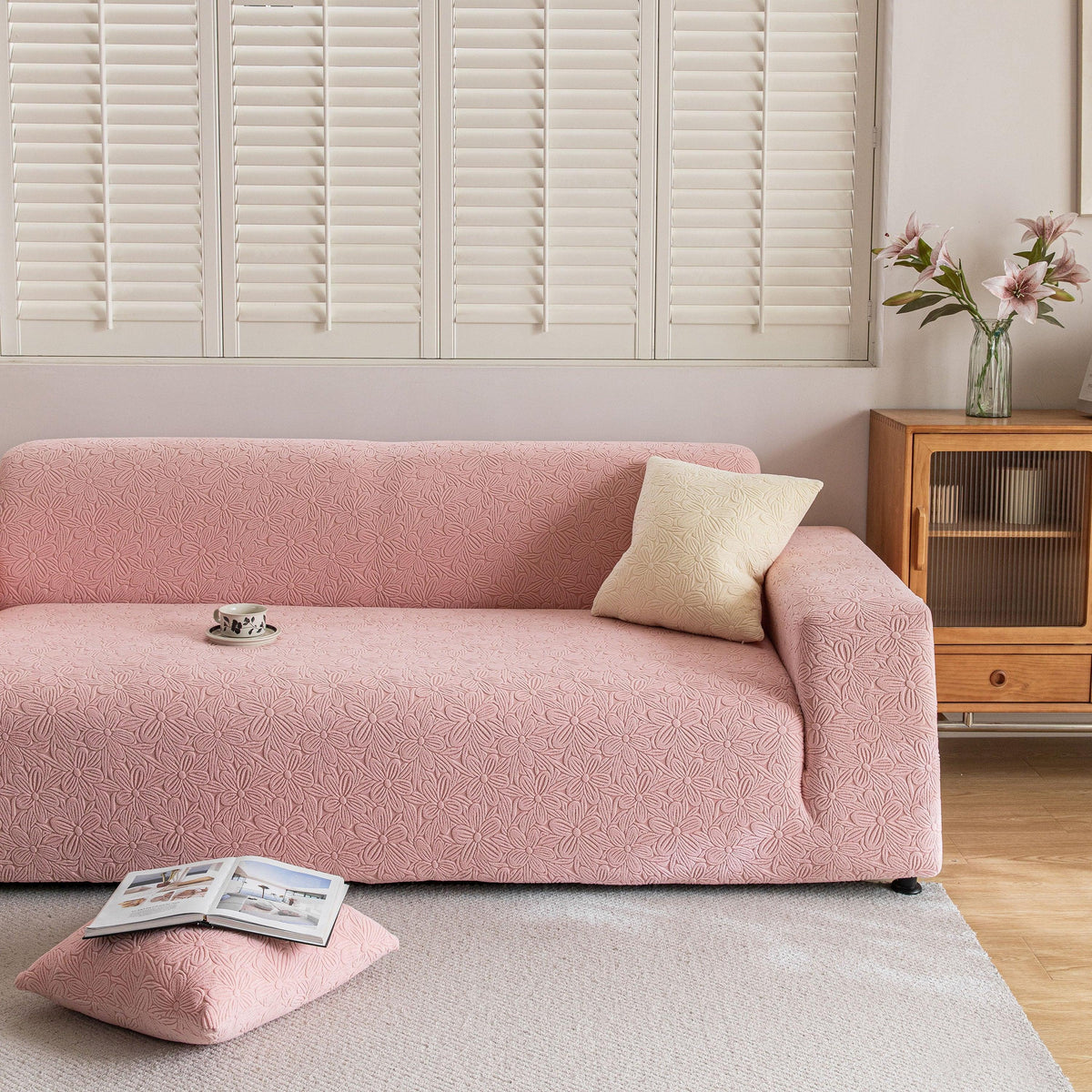 High Elastic Floral Couch Slipcover, Jacquard Stretch Non-Slip Furniture Protector