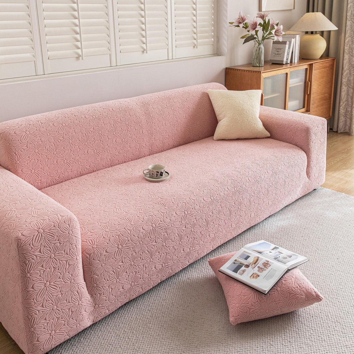 High Elastic Floral Couch Slipcover, Jacquard Stretch Non-Slip Furniture Protector