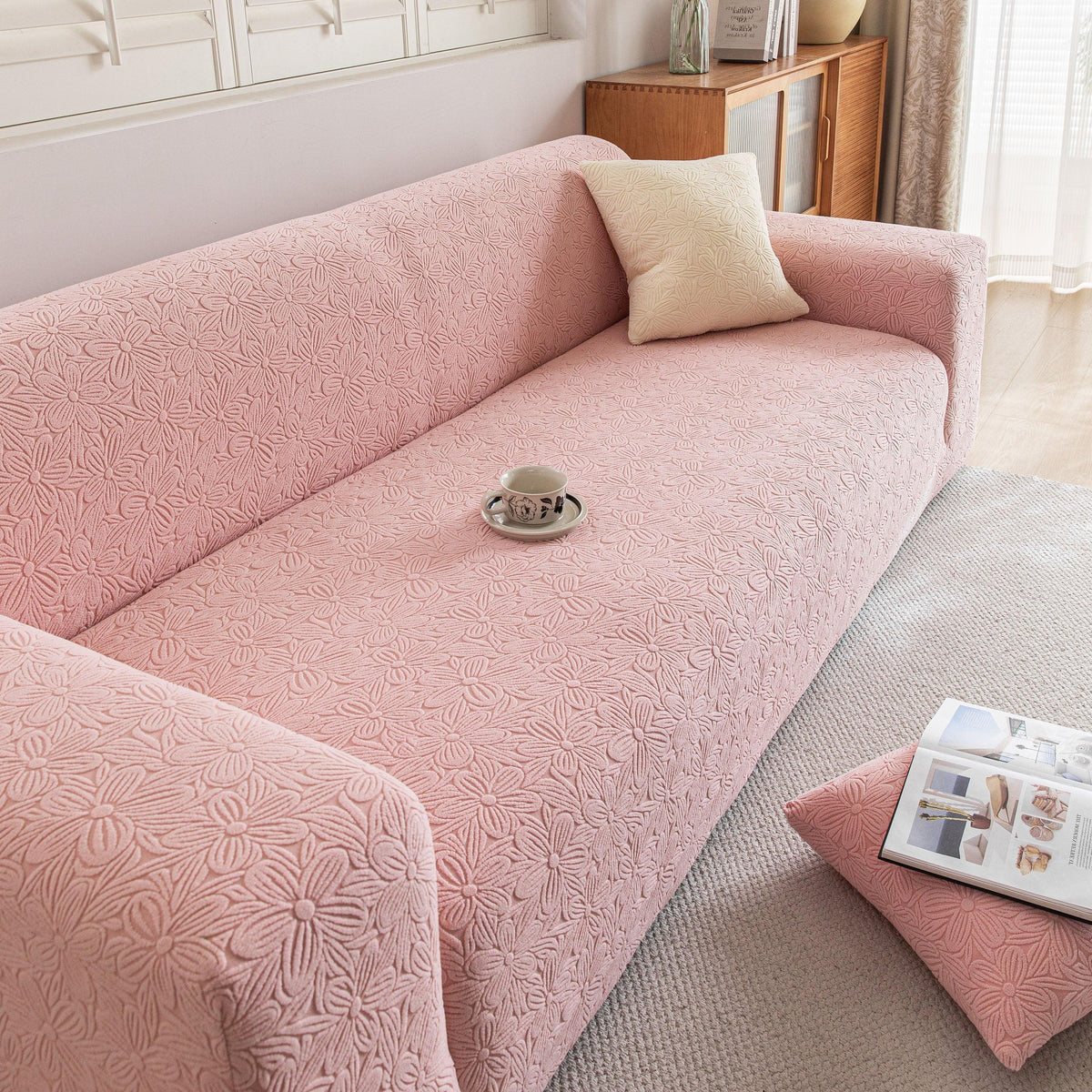 High Elastic Floral Couch Slipcover, Jacquard Stretch Non-Slip Furniture Protector