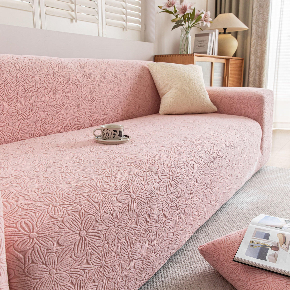 High Elastic Floral Couch Slipcover, Jacquard Stretch Non-Slip Furniture Protector