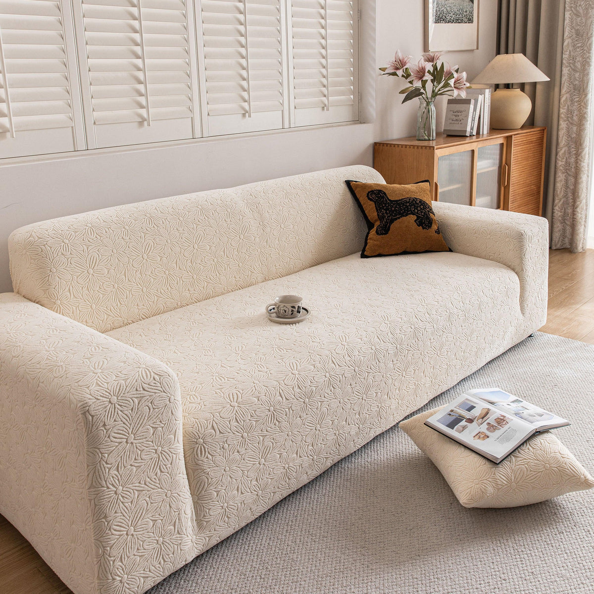 High Elastic Floral Couch Slipcover, Jacquard Stretch Non-Slip Furniture Protector