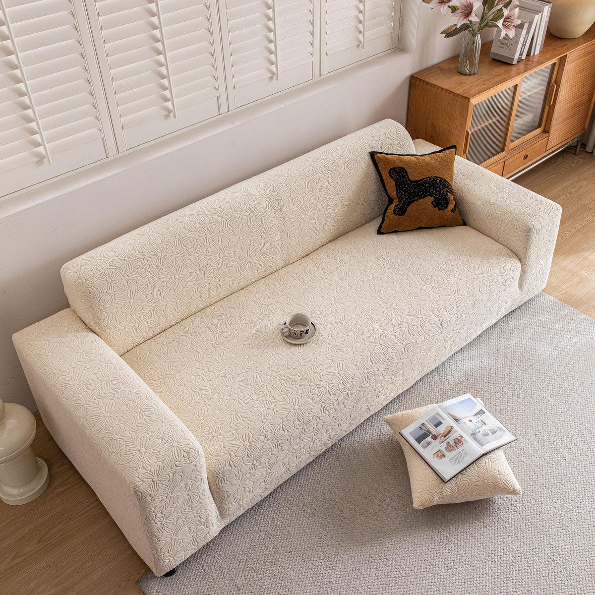 High Elastic Floral Couch Slipcover, Jacquard Stretch Non-Slip Furniture Protector
