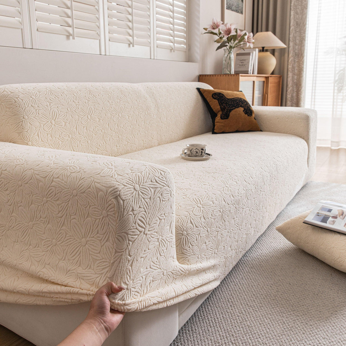 High Elastic Floral Couch Slipcover, Jacquard Stretch Non-Slip Furniture Protector