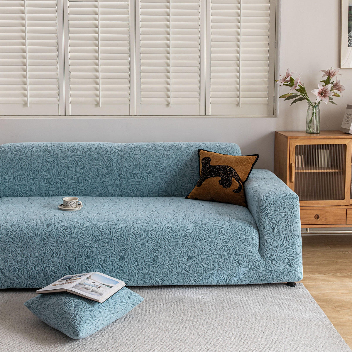 High Elastic Floral Couch Slipcover, Jacquard Stretch Non-Slip Furniture Protector