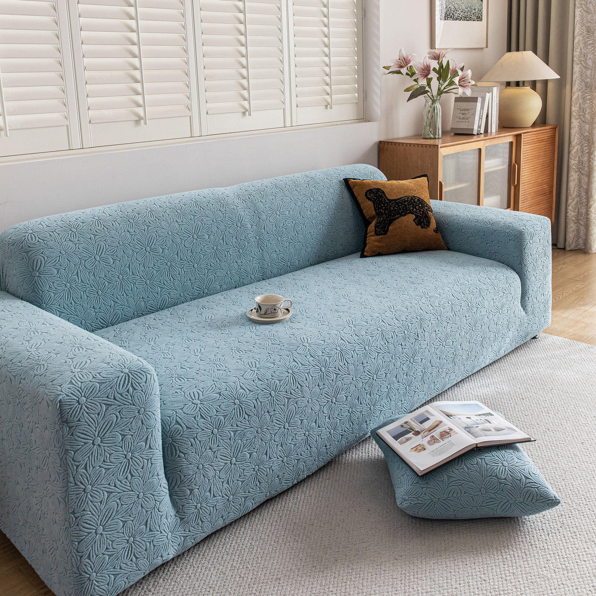 High Elastic Floral Couch Slipcover, Jacquard Stretch Non-Slip Furniture Protector