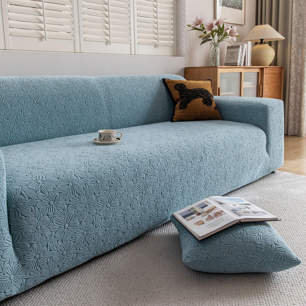 High Elastic Floral Couch Slipcover, Jacquard Stretch Non-Slip Furniture Protector