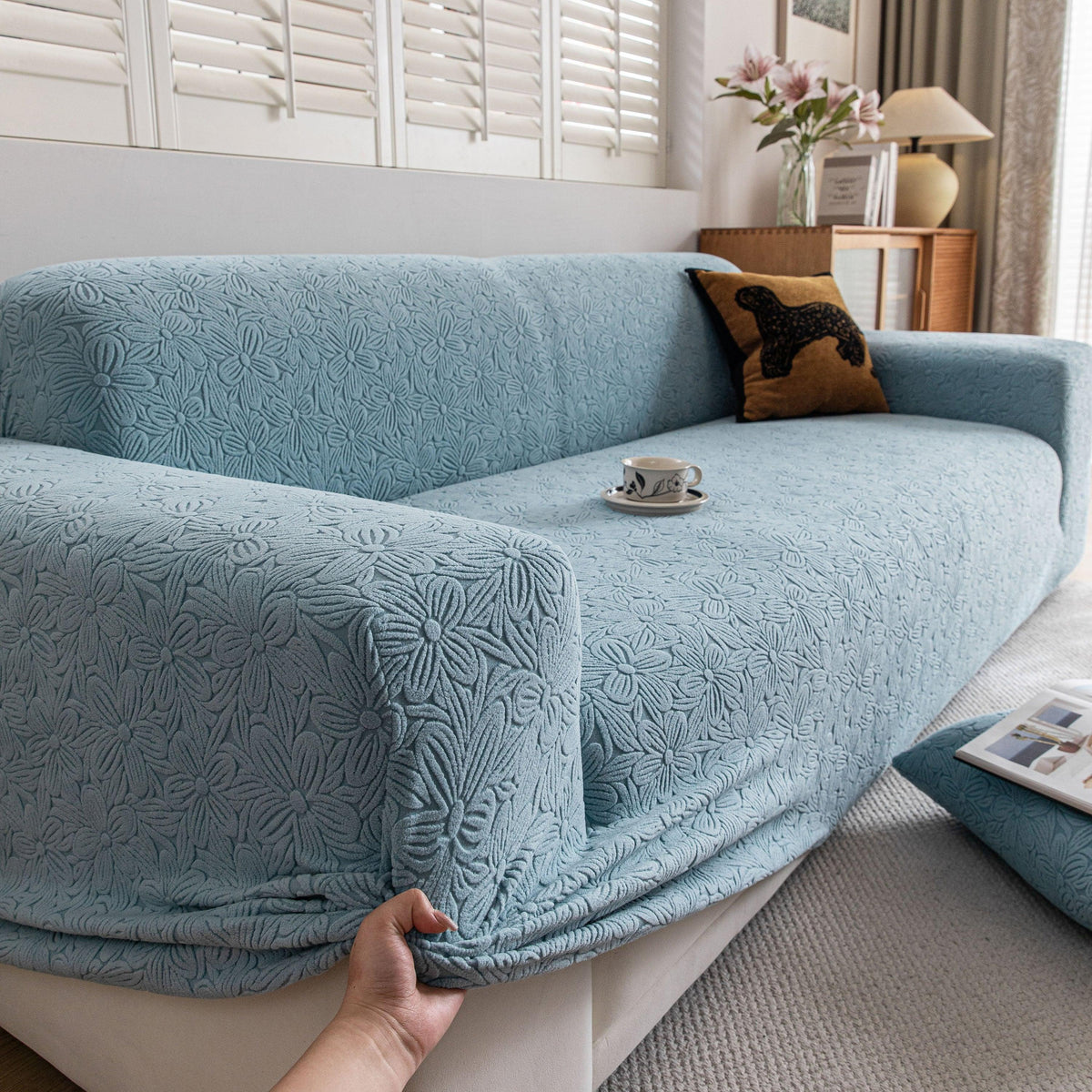 High Elastic Floral Couch Slipcover, Jacquard Stretch Non-Slip Furniture Protector