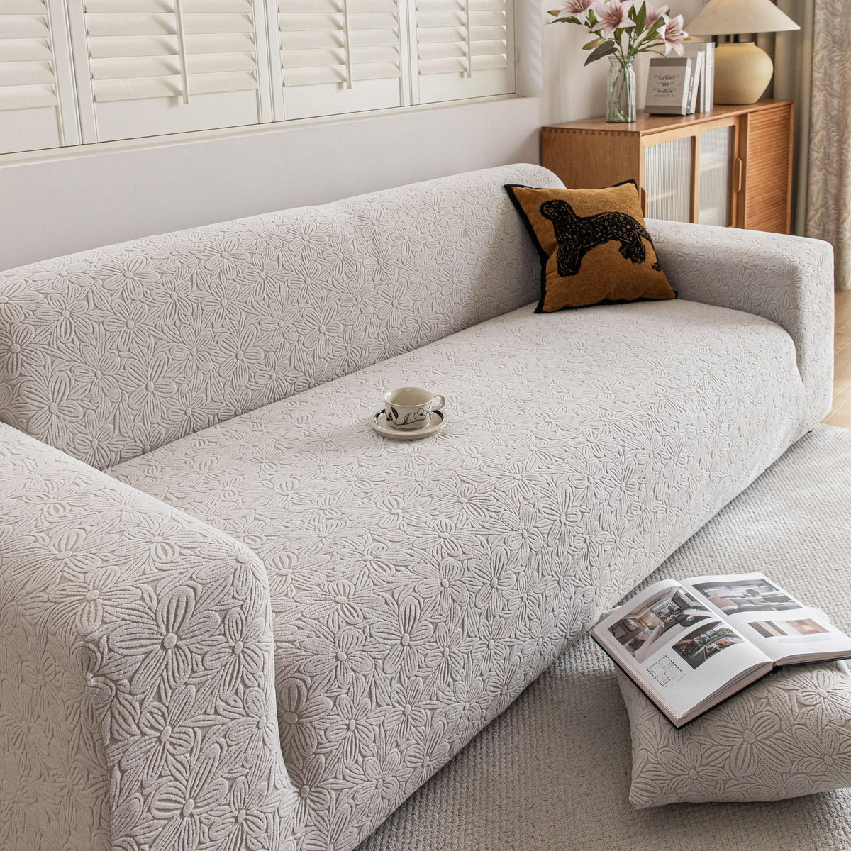 High Elastic Floral Couch Slipcover, Jacquard Stretch Non-Slip Furniture Protector