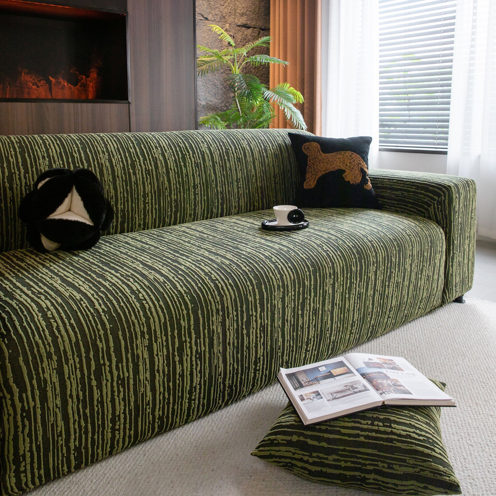 High Stretch Couch Slipcover with Abstract Stripe, Washable Non-Slip Cover for Dogs