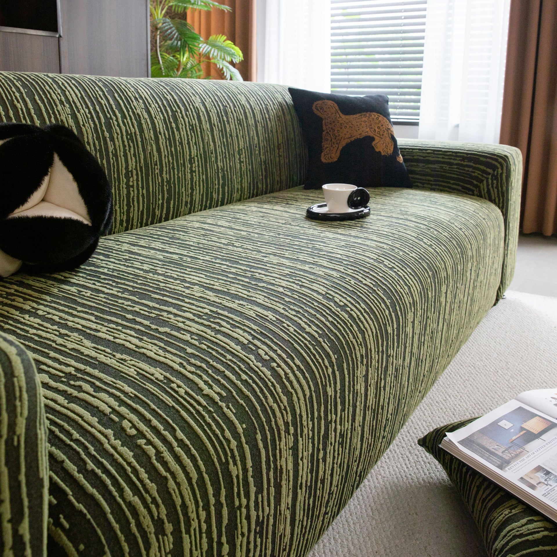 High Stretch Couch Slipcover with Abstract Stripe, Washable Non-Slip Cover for Dogs